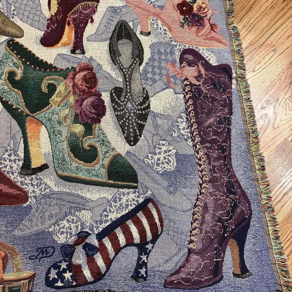 Simply Country‎ Victorian Shoes Woven Tapestry Throw Blanket Afghan Fringe USA